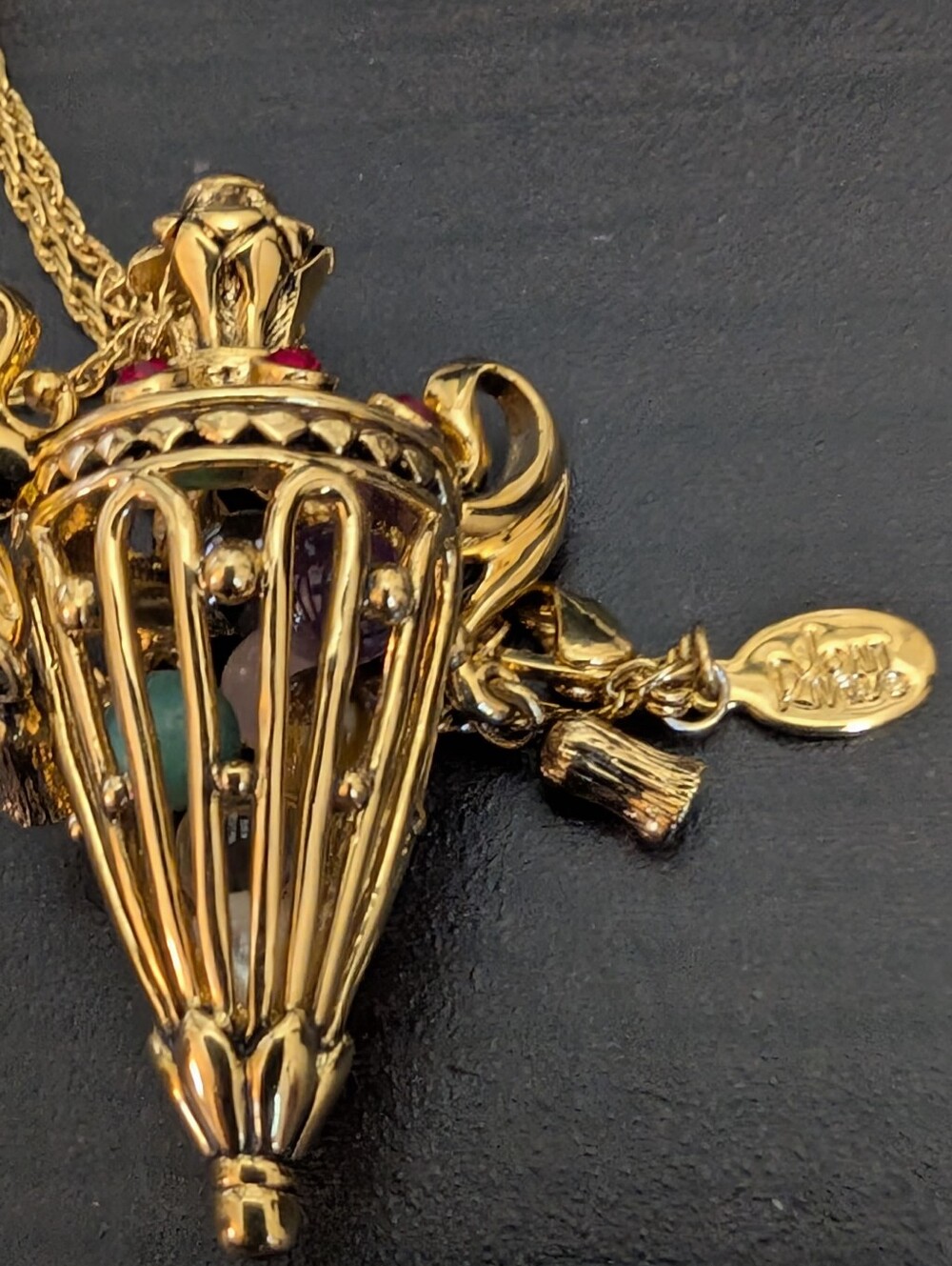#35. Vintag Joan Rivers Chateleine Style Pendant Necklace & Gold Enamel Ea - Picture 7 of 7